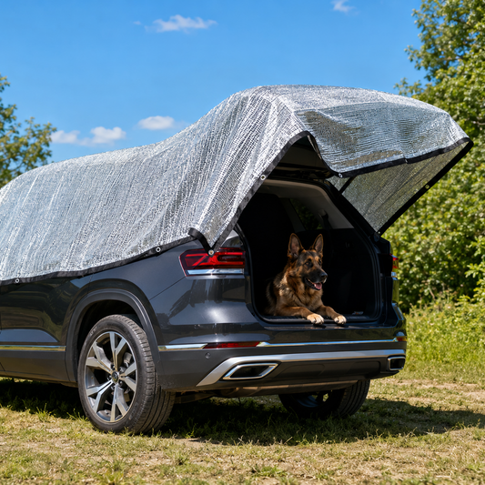 Hundeversum Aluminium-Schattennetz Hunde für Auto Wohnwagen Wohnmobil – mit Spanngummis & Magneten & Tragetasche